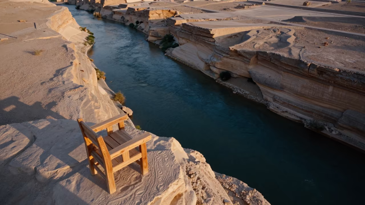 River Canyon Aerial View Surreal Stone Wood in high above irrigation geometry near Riyadh