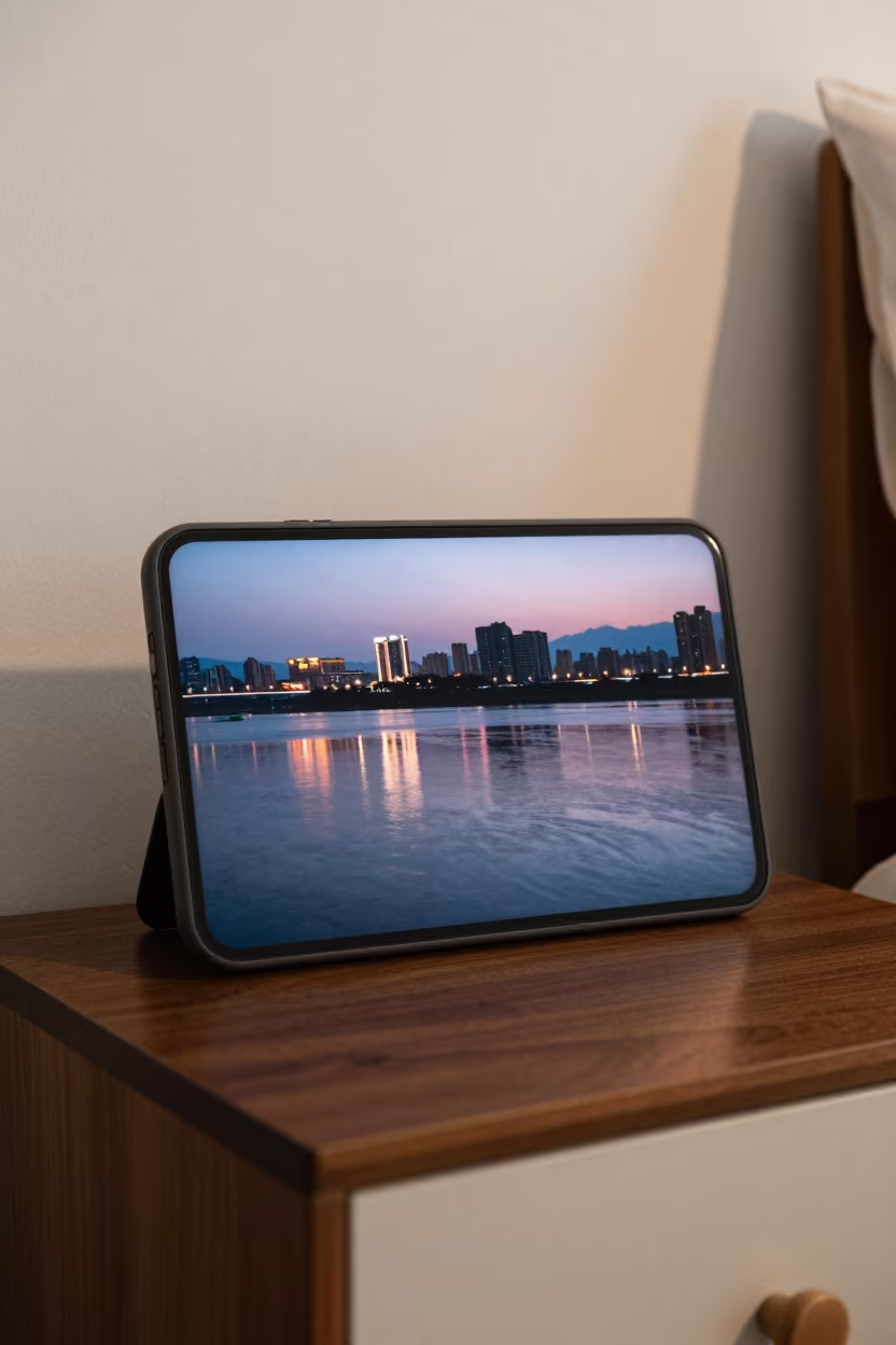 River City Reflections on Winter Bedside Table in on a bedside table in Fuzhou