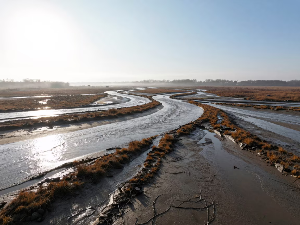 River Delta Fractals After Rain Near Rochester in across a floodplain after rain near Rochester