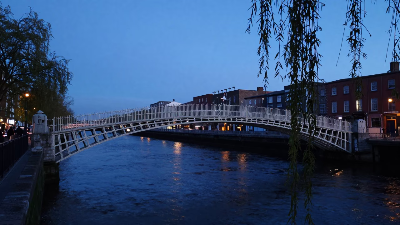 River Liffey And Ha'penny Bridge in Dublin in in Dublin, Ireland