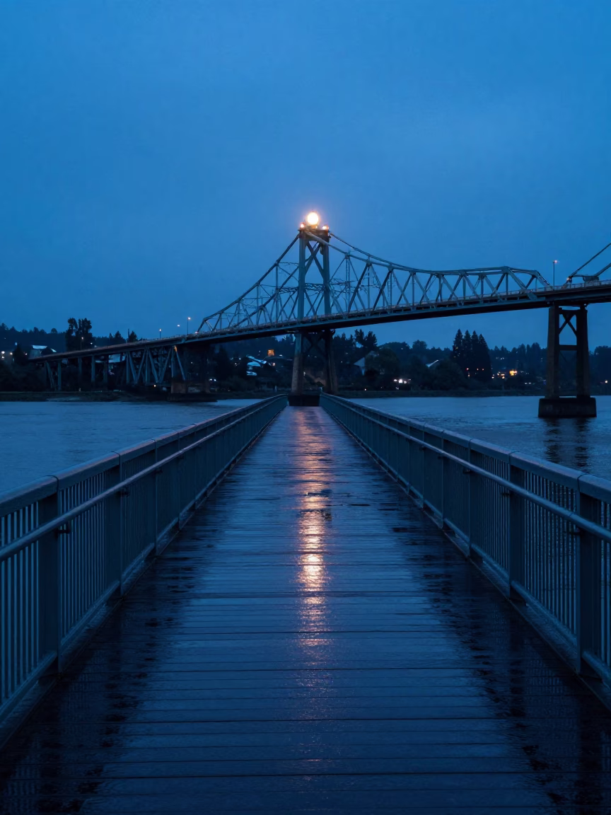 River Light in Portland at The Last Blue Light Of Evening in in Portland, Oregon, United States