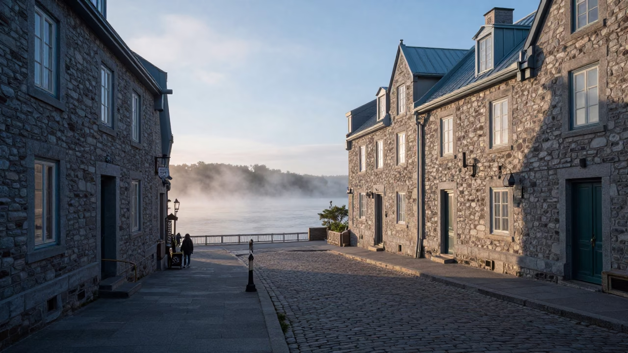 River Mist in Quebec City at First Light Of Dawn in in Quebec City, Quebec, Canada