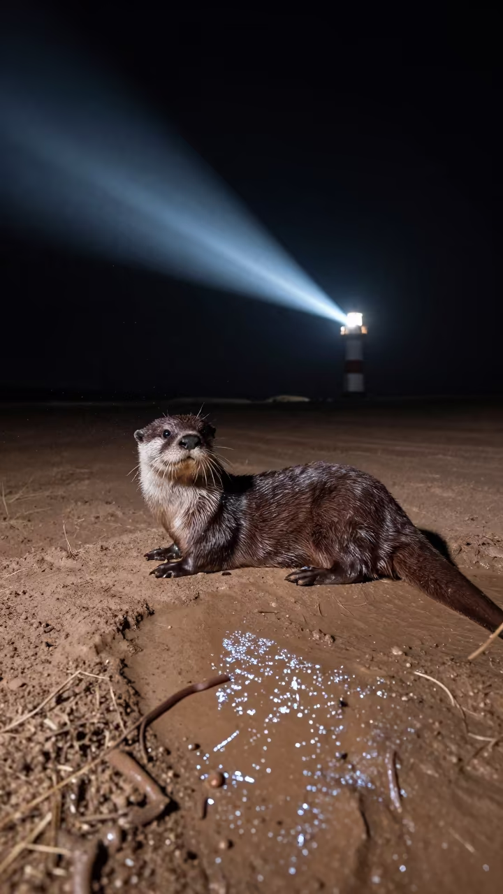 River Otter on Gobi Mudbank Night Sweep in in the Gobi Desert