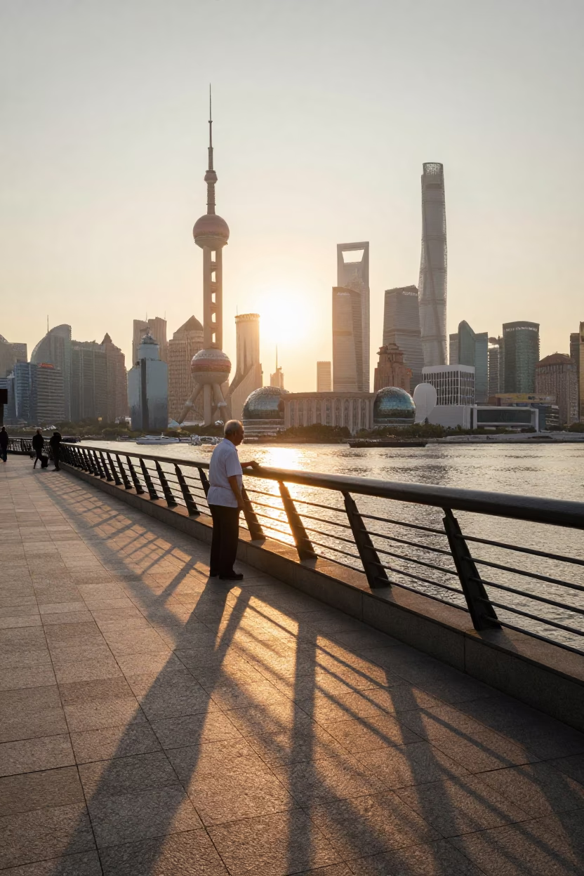River Promenade in Shanghai at Golden Hour in in Shanghai, China