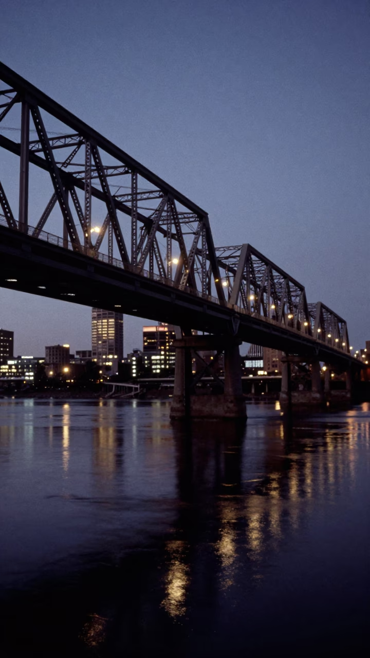 River Reflections at As City Lights Begin To Glow in Portland in in Portland, Oregon, United States