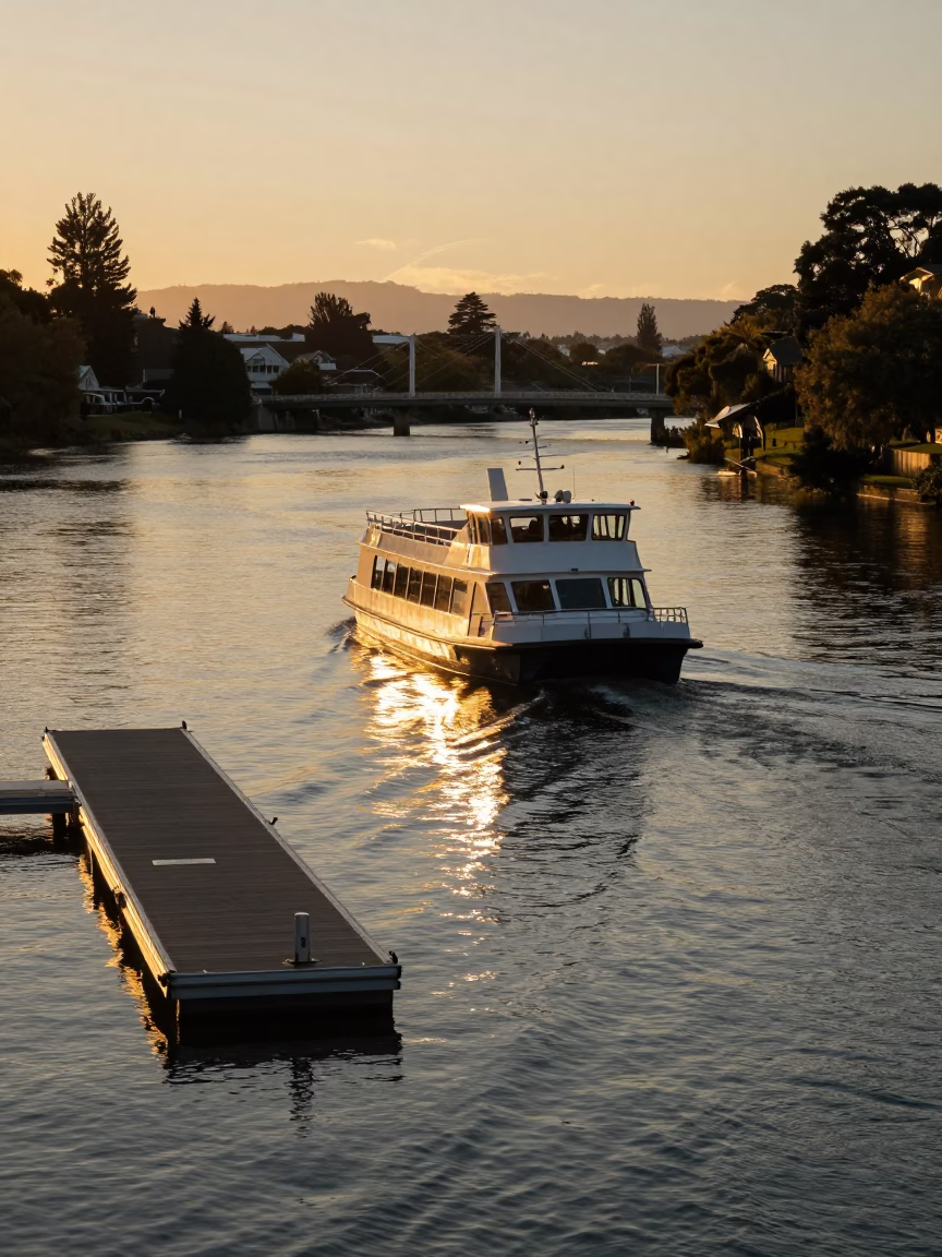 River Scene in Christchurch at Honeyed Evening Light in in Christchurch, New Zealand