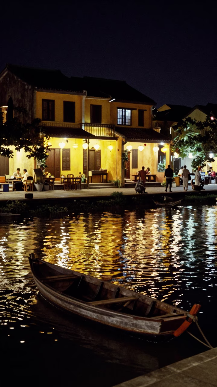 River Scene in Hoi An at Deep In The Night Light in in Hoi An, Vietnam