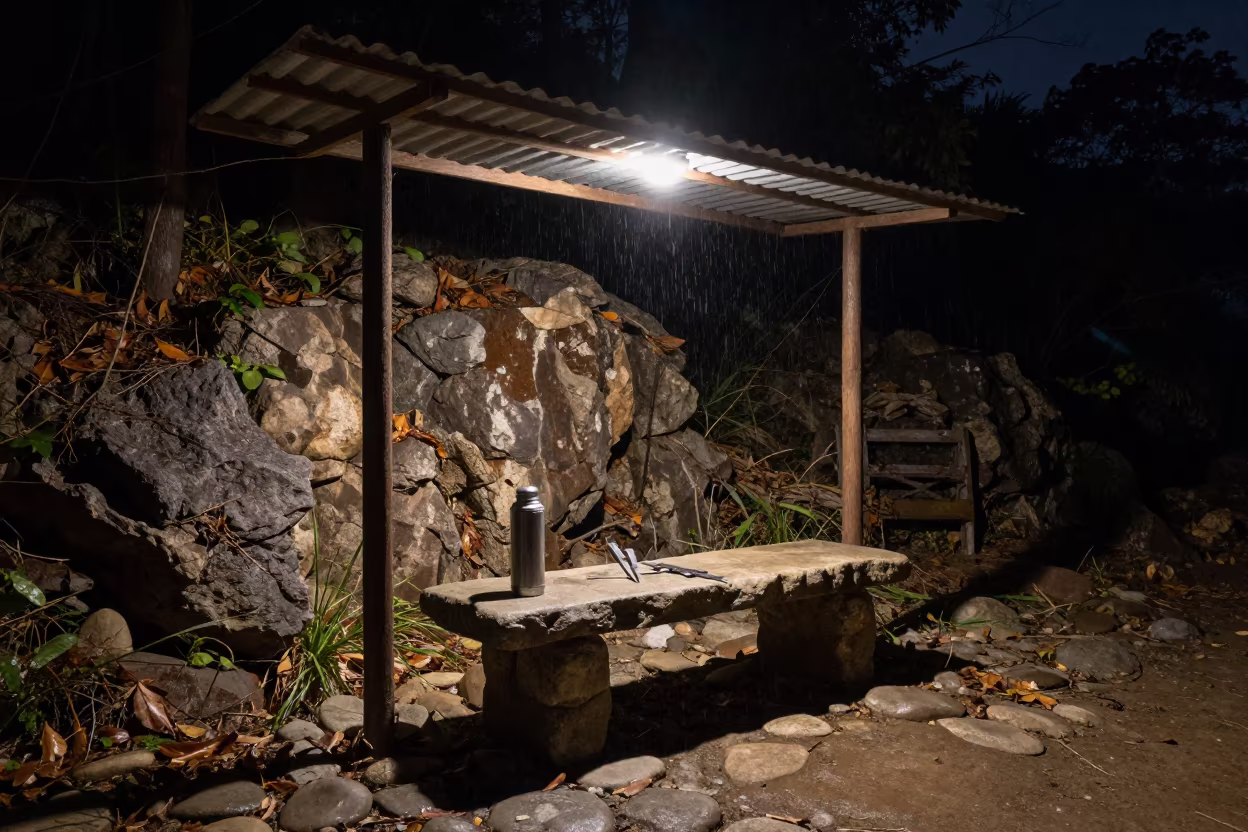 River Stone Bench Night Rain Fuzhou Outcrop in along a rocky geology outcrop in Fuzhou