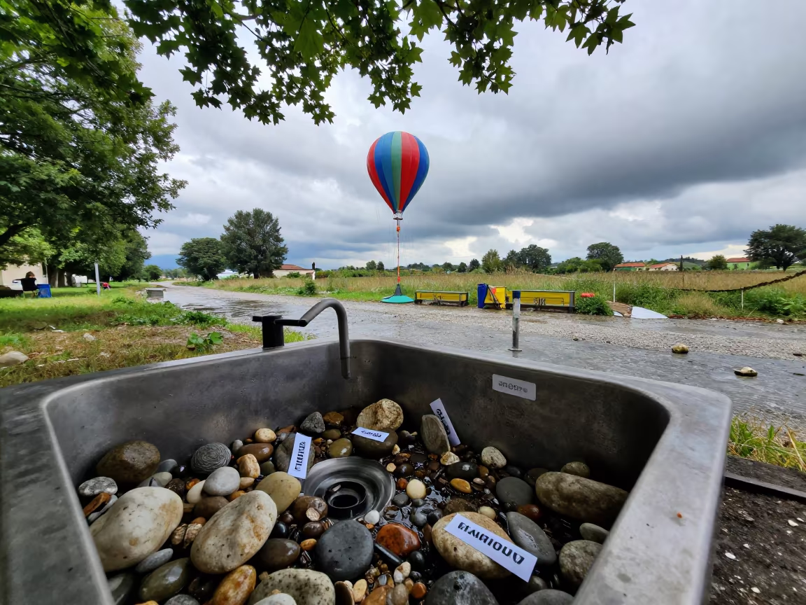 River Stones in Field Station Sink in near a weather balloon launch site in Italy