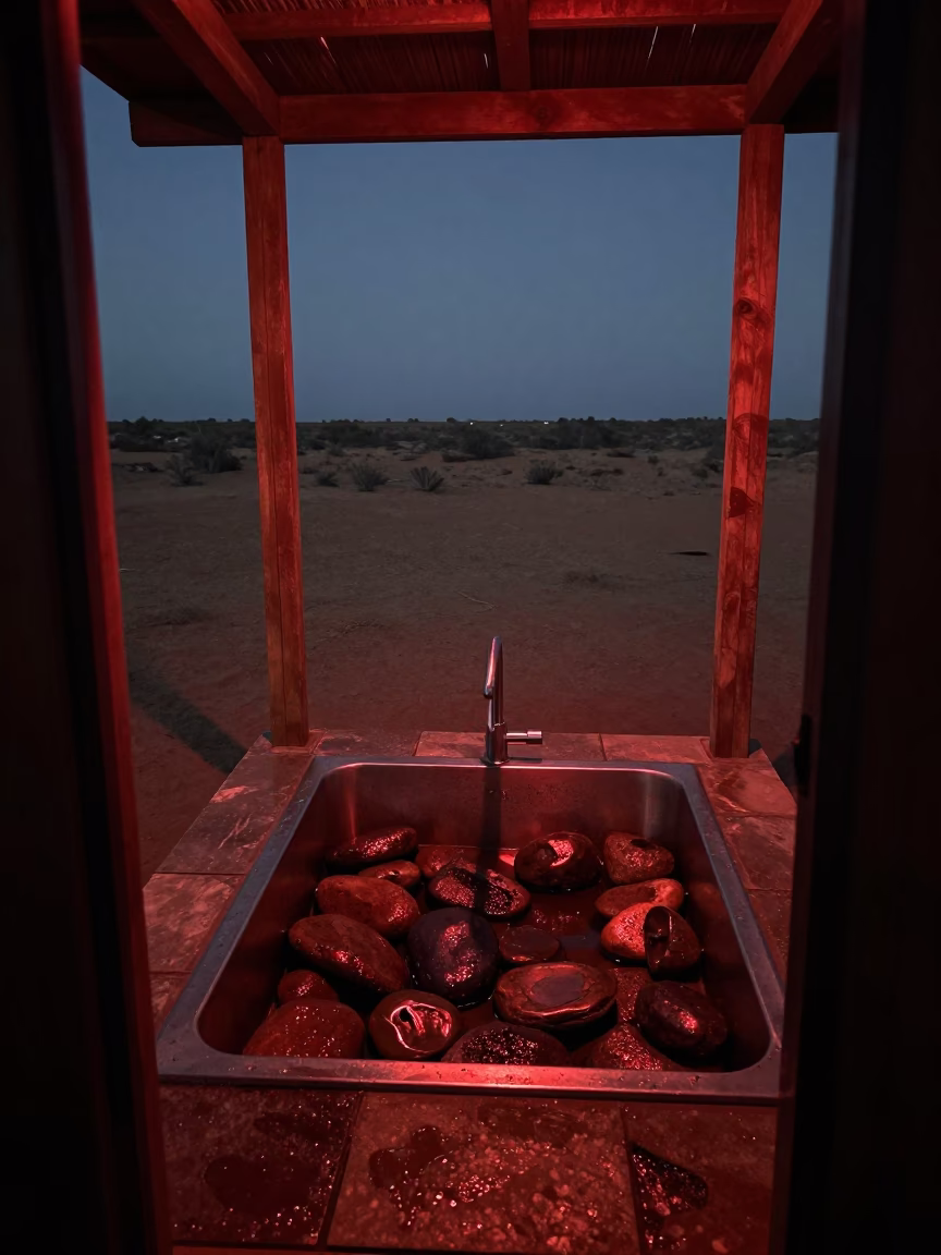 River Stones at Predawn Field Station Sink Mauritania in on a wind-scoured research platform in Mauritania