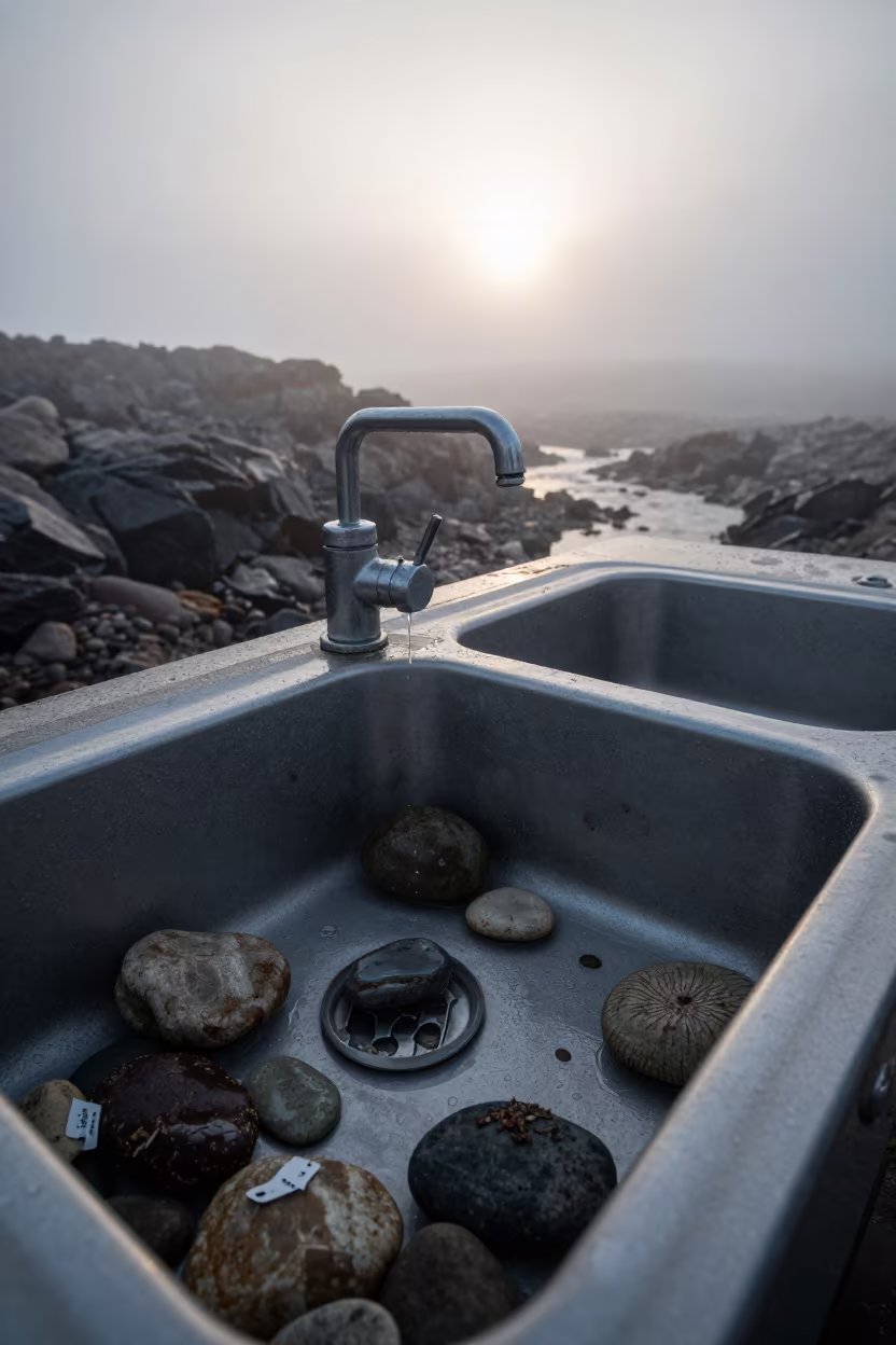 River Stones in Sink at Wet Season Dawn in along a rocky geology outcrop near Nakuru