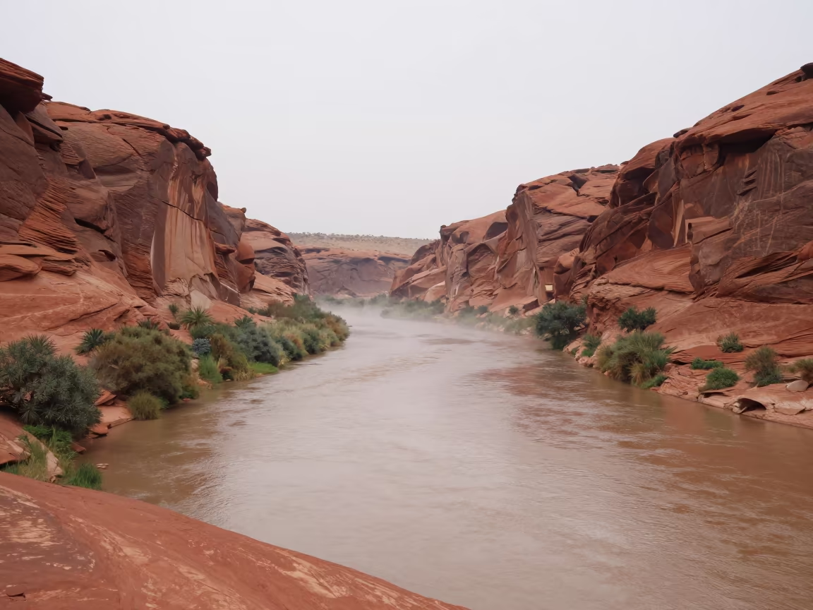 River Through Red Sandstone Canyon Namibia in across a floodplain after rain in Namibia