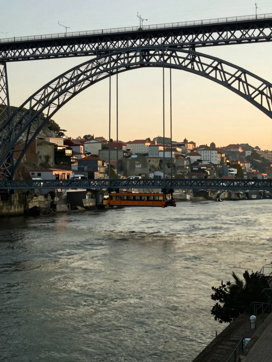 River Water in Porto at Nautical Dawn Light in in Porto, Portugal