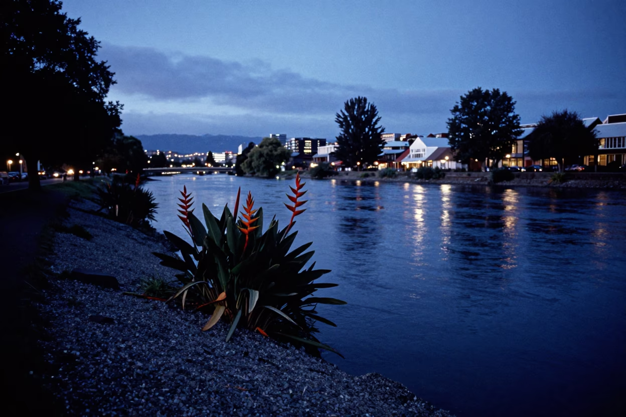 Riverbank in Christchurch at Blue Hour in in Christchurch, New Zealand