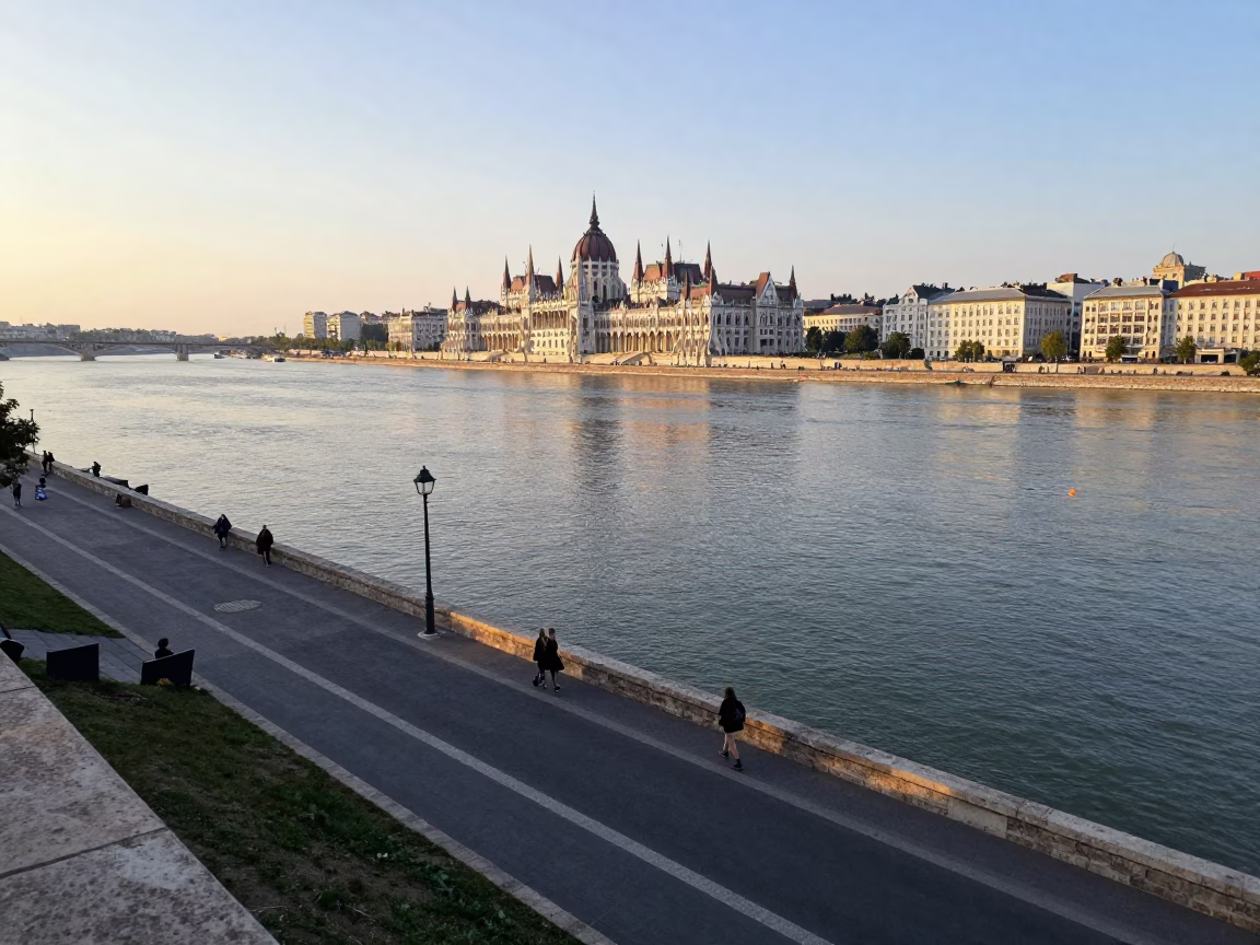 Riverbank Landscape in Budapest at The Late Morning Light in in Budapest, Hungary