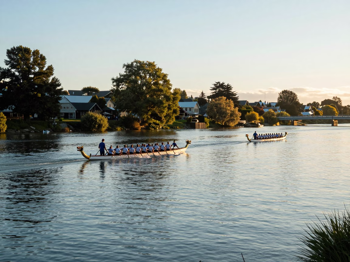 Riverbank Scene in Christchurch at Clear Late-afternoon Light in in Christchurch, New Zealand