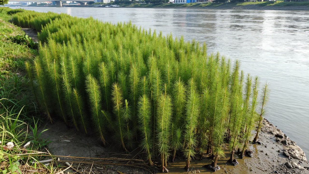Riverbank Scene in Kaohsiung at Bright Midmorning Light in in Kaohsiung, Taiwan