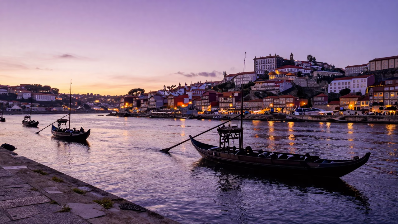 Riverfront at Sunset Light in Porto in in Porto, Portugal