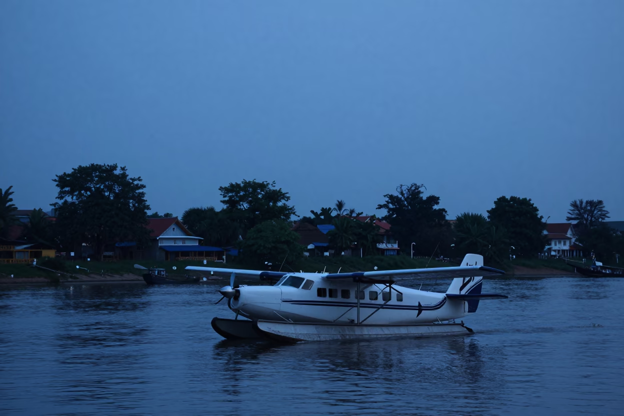 Riverfront Scene at The Still Hours Before Dawn Light in Phnom Penh in in Phnom Penh, Cambodia