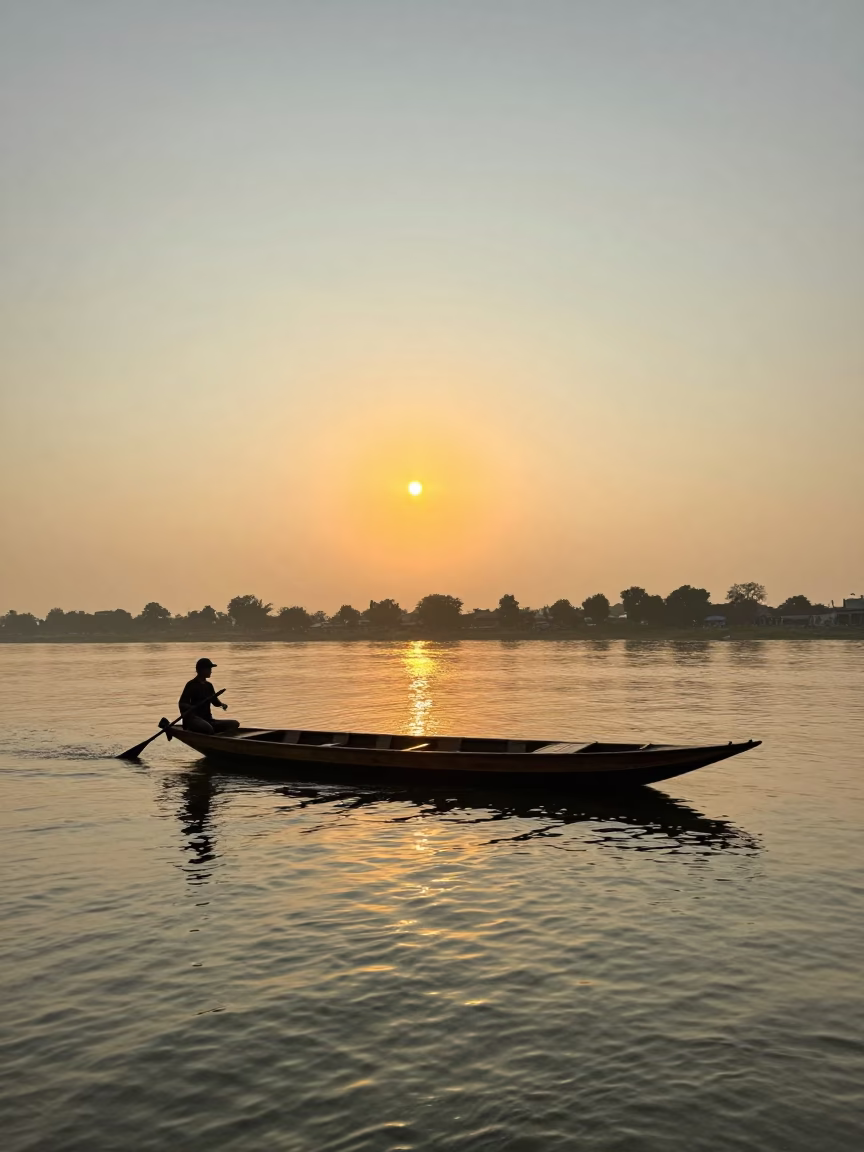 Riverfront Scene in Phnom Penh at Sunset Light in in Phnom Penh, Cambodia
