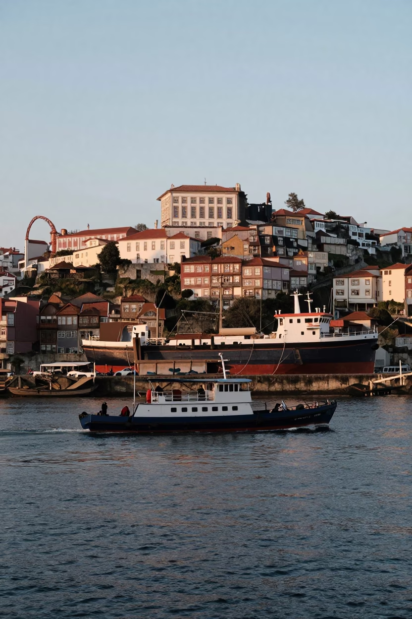 Riverfront Scene in Porto at The Early Evening Light in in Porto, Portugal