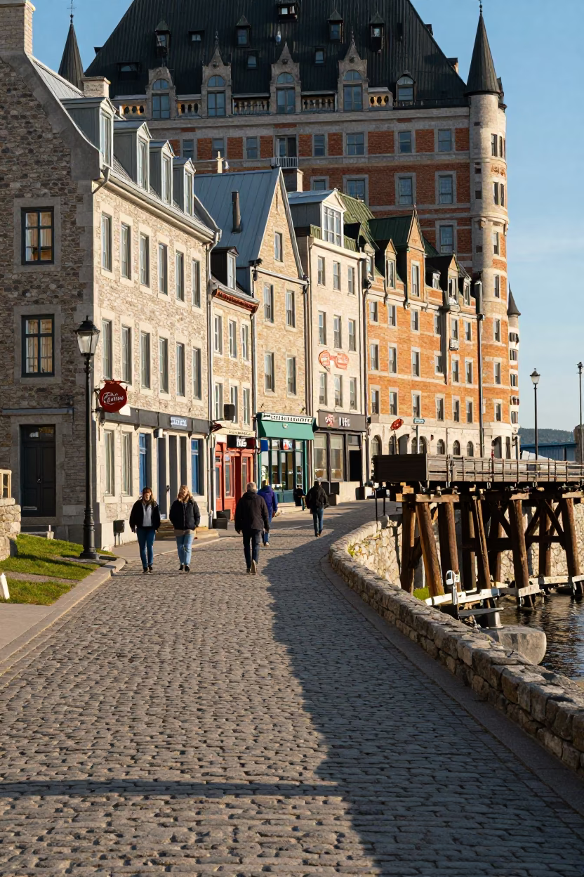 Riverfront Walkway in Quebec City at The Early Afternoon Light in in Quebec City, Quebec, Canada