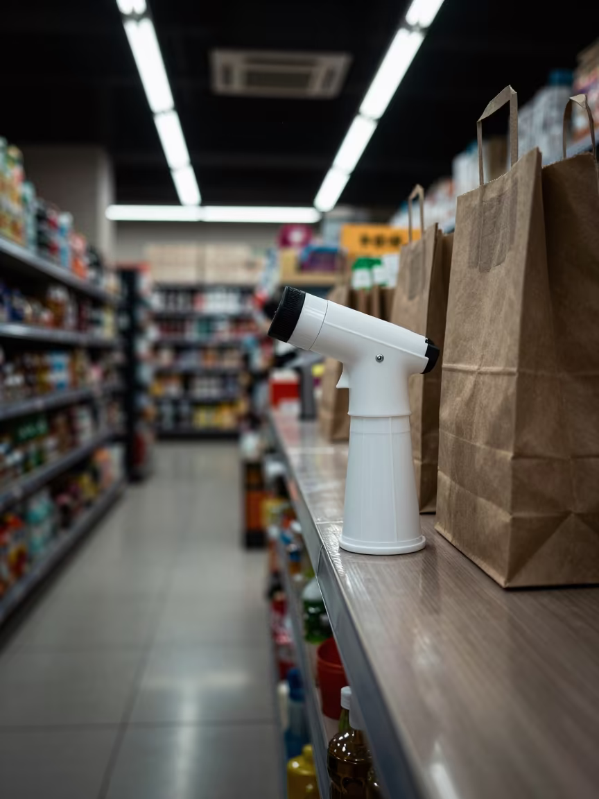 Riyadh Retail Produce Cup Night Prep in at a cash wrap counter with bags stacked nearby in Riyadh