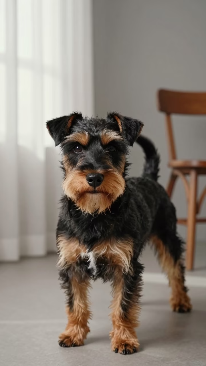 Riyadh Studio Portrait Russell Terrier Window Light in in a quiet portrait studio with a plain backdrop and eye-level framing in Riyadh