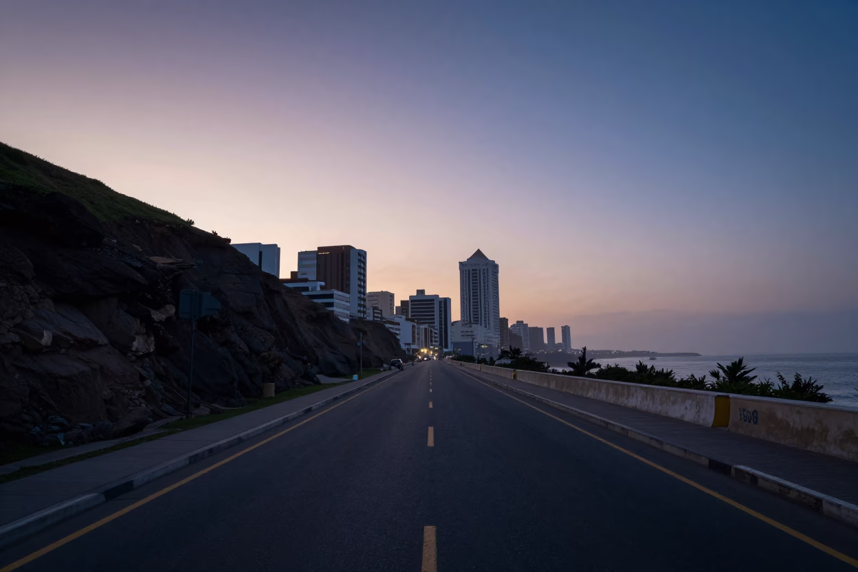 Road View in Lima at Nautical Dawn Light in in Lima, Peru