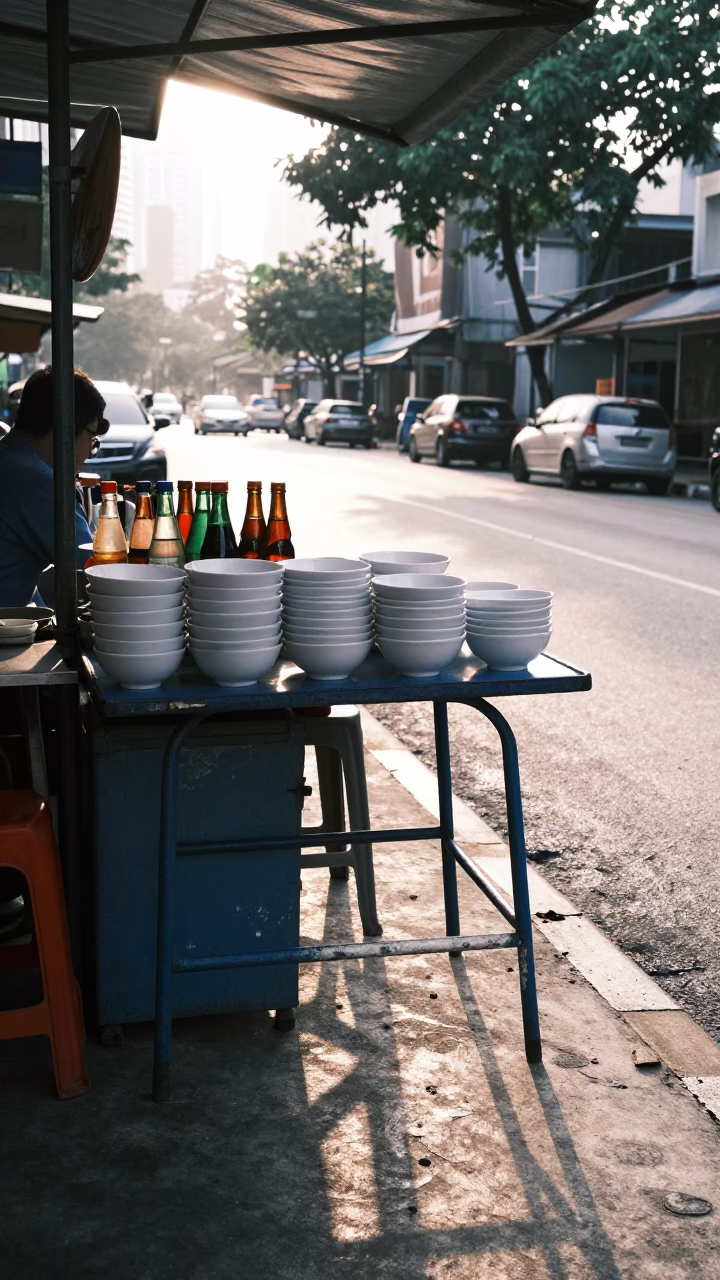Roadside Stall just after sunrise in Kuala Lumpur in in Kuala Lumpur, Malaysia