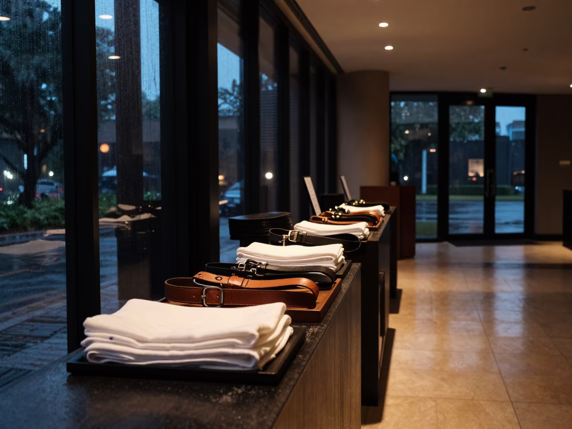 Robe Belt Count Board Darwin Predawn Neon in at a reception desk under warm light in Darwin