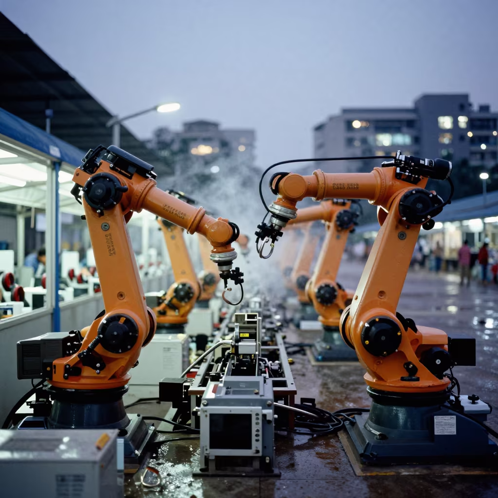 Robotic Arms on Thrissur Car Assembly Line in on a factory floor near Thrissur