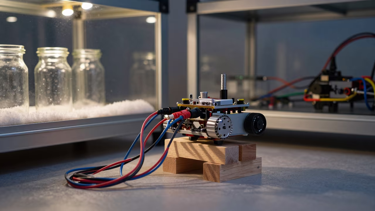 Robotics Chassis on Blocks in Archive Room in in a specimen archive room in San Francisco de Macorís