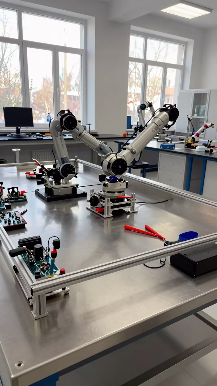 Robotics Table Detail in Ankara Fossil Lab in in a fossil prep lab in Ankara