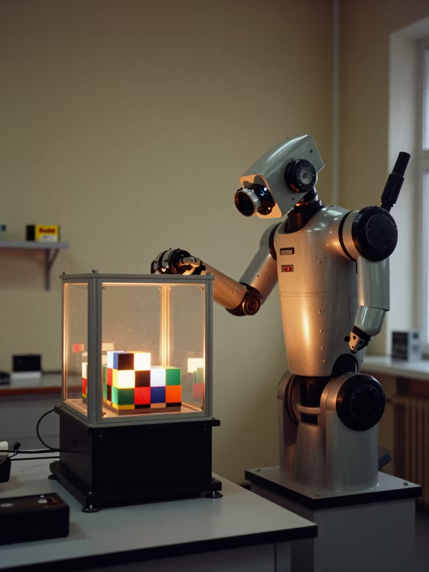 Robotics Vision Rig Calibrating Cubes Midnight Lab in in a bright laboratory near Nukus