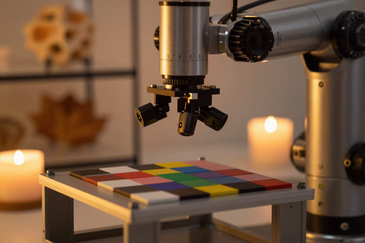 Robotics Vision Rig Inspects Calibration Cubes in in a fossil prep lab near Karachi