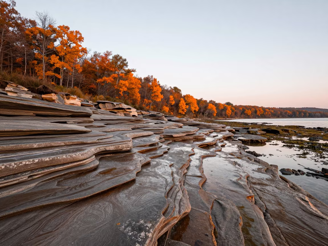 Rock Pools on Kentucky Foothills at Dawn in from a ridge above layered foothills in Kentucky