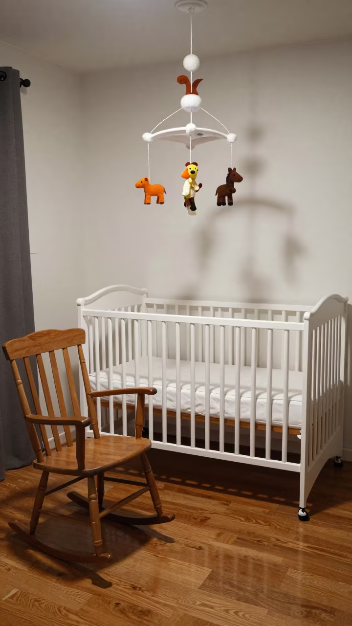 Rocking Chair and Crib in Nassau Bedroom in in a candlelit bedroom in Nassau