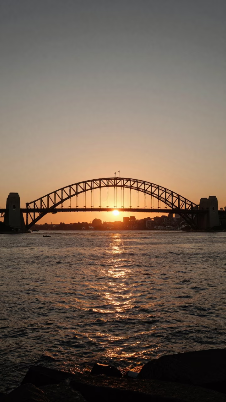 Rocks District in Sydney at As The Sun Drops Toward The Horizon in in Sydney, New South Wales, Australia
