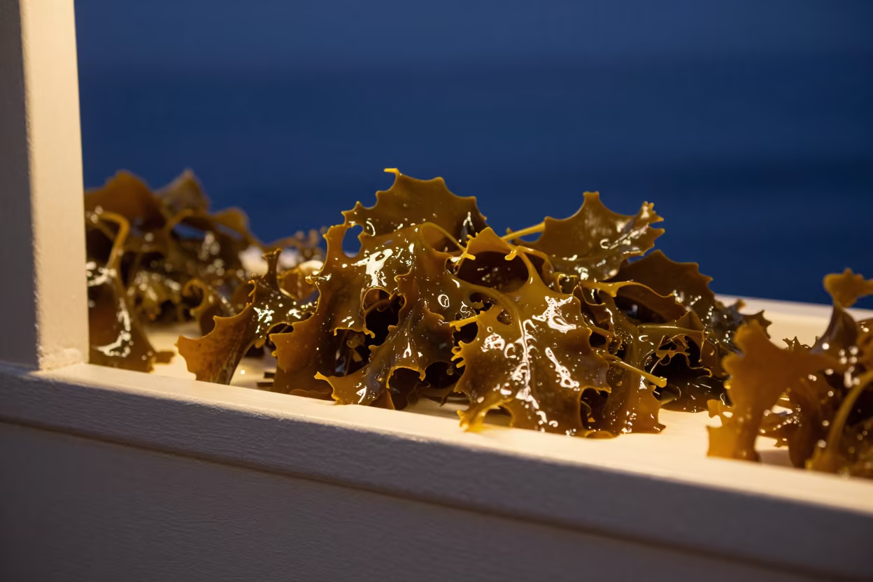 Rockweed on Candlelit Ledge in Boconó Twilight in on a painted display ledge near Boconó