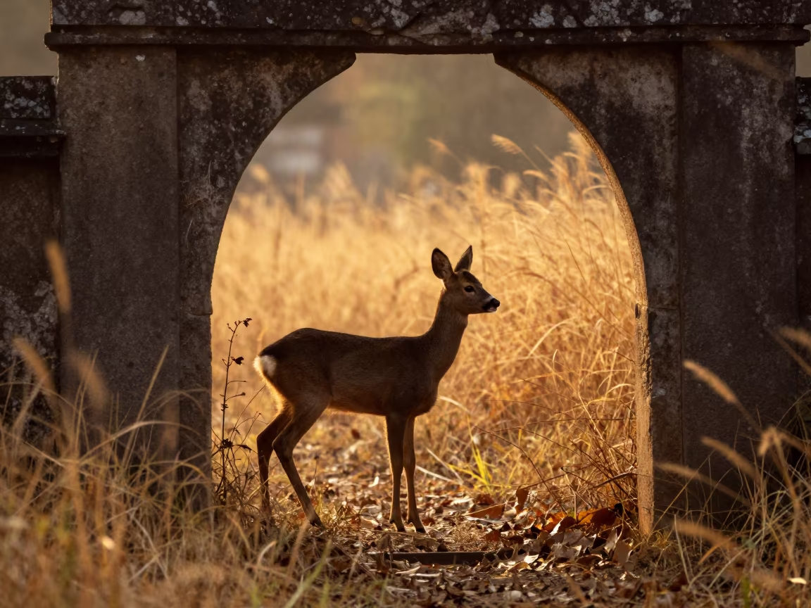 Roe Deer Fawn Silhouette in Autumn Kathmandu in along a game trail near Swayambhu, Kathmandu