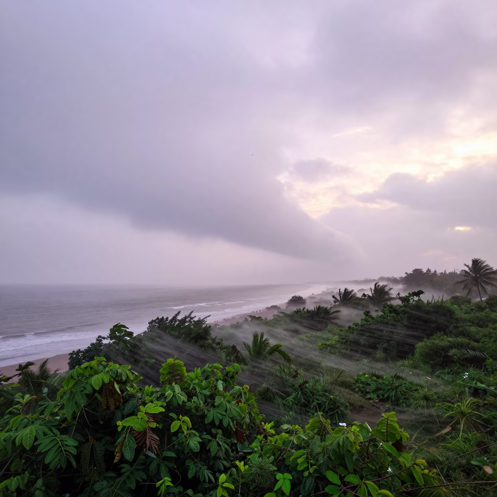 Roll Cloud Over Monsoon Coastline at Dawn in through low marine fog near Pune
