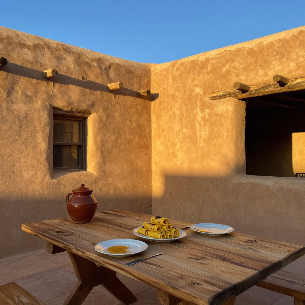 Rolled Pasta in Santa Fe at Honeyed Evening Light in in Santa Fe, New Mexico, United States