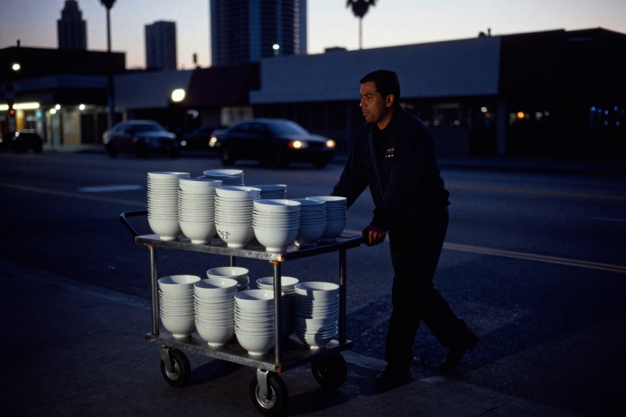 Rolling Cart in Los Angeles at The Predawn Darkness Light in in Los Angeles, California, United States