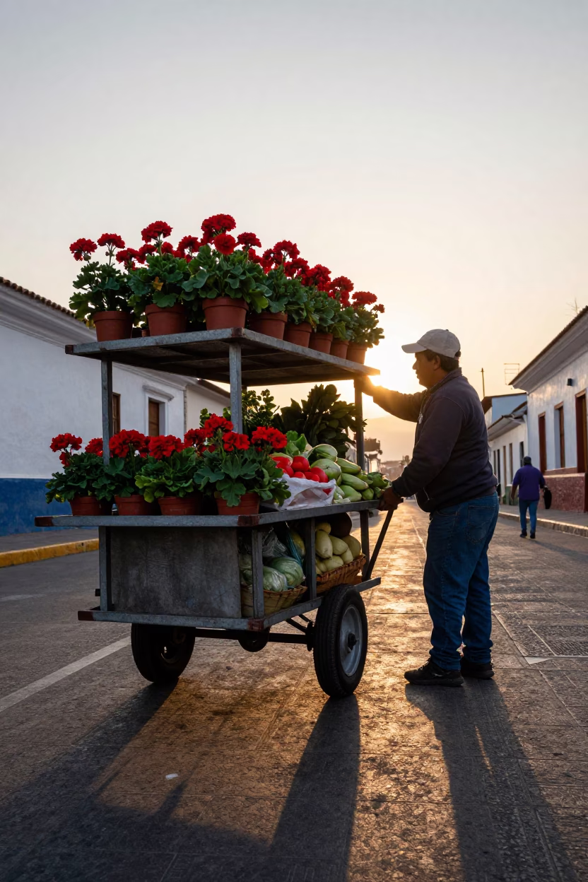 Rolling Cart in Quito at Golden Hour in in Quito, Ecuador