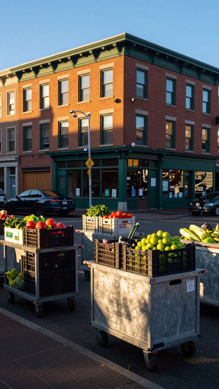 Rolling Carts just after sunrise in Portland in in Portland, Oregon, United States