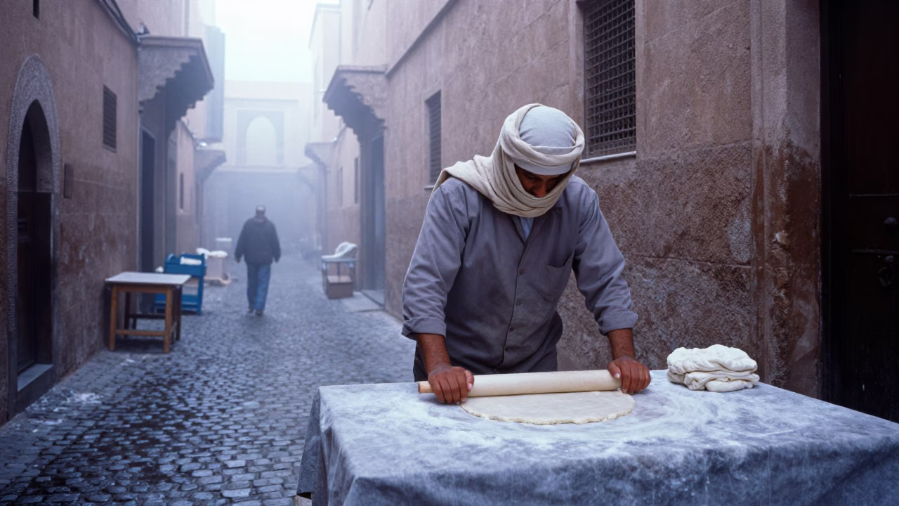 Rolling Dough in Marrakech in in Marrakech, Morocco