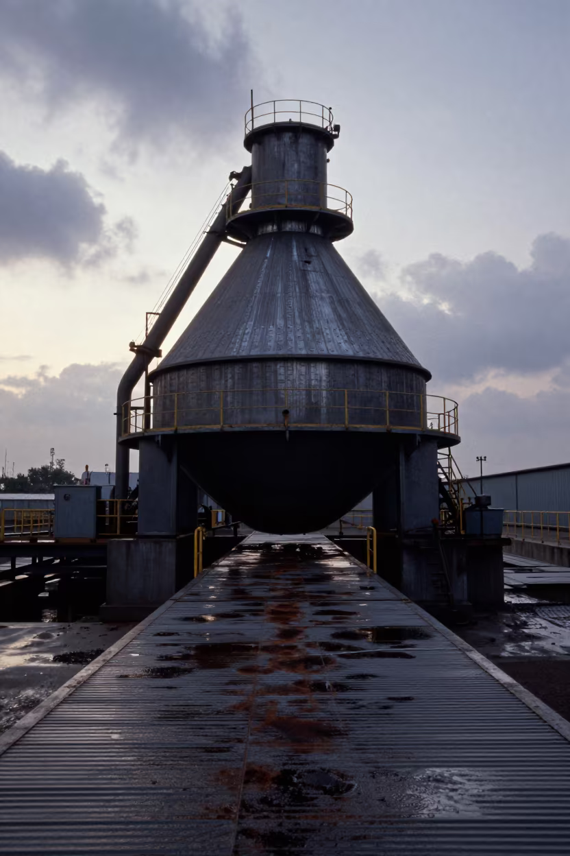 Rolling Ladle on Paper Plant Catwalk Before Sunrise in in a machine shop near Zhengzhou