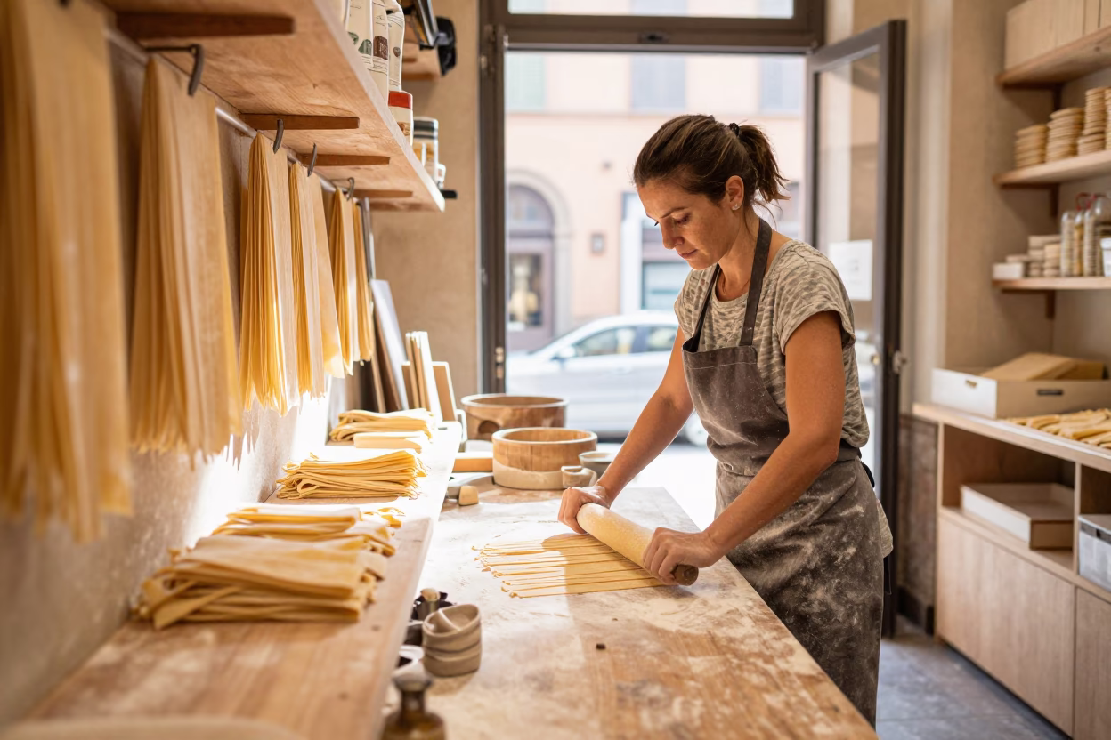 Rolling Pasta in Bologna in in Bologna, Italy