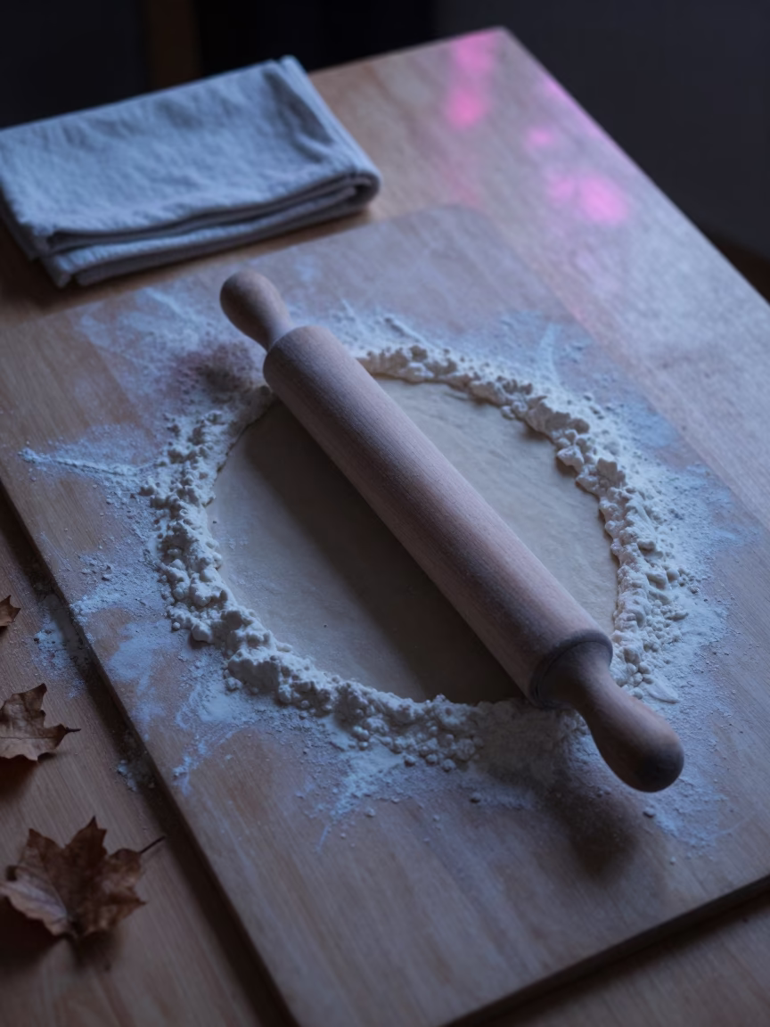 Rolling Pin on Library Table Predawn Neon Light in on a dusty library table near Abiko